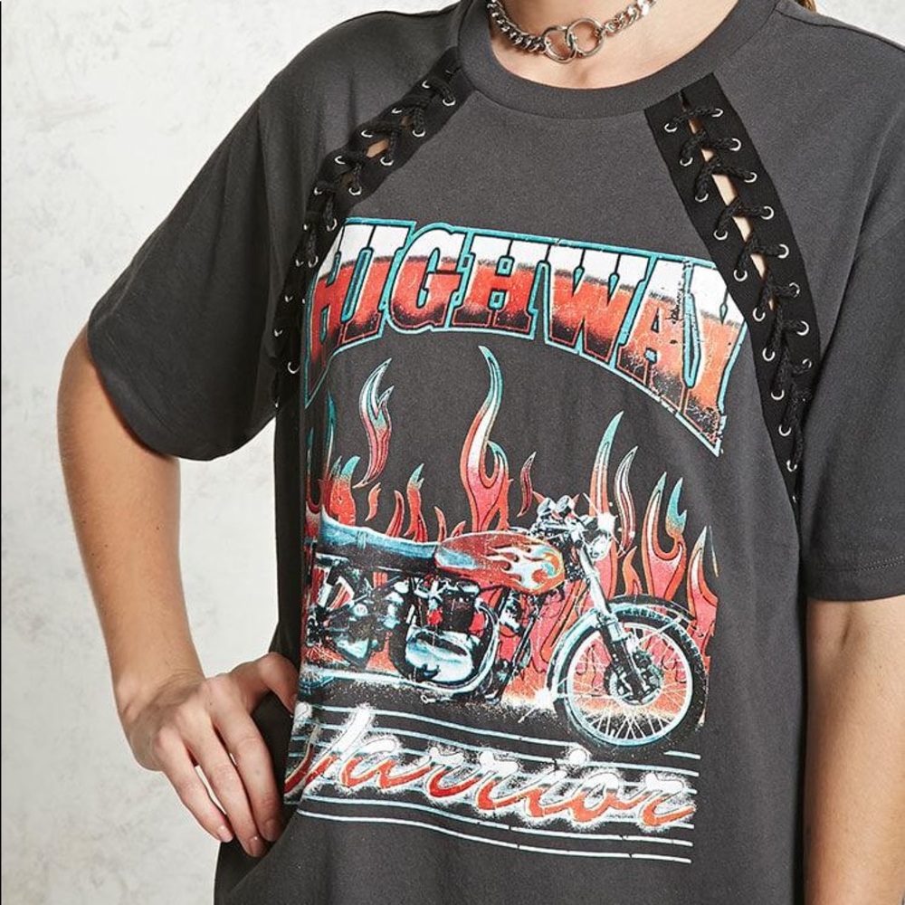 Forever21 Highway Warrior Biker Graphic Tee Small
